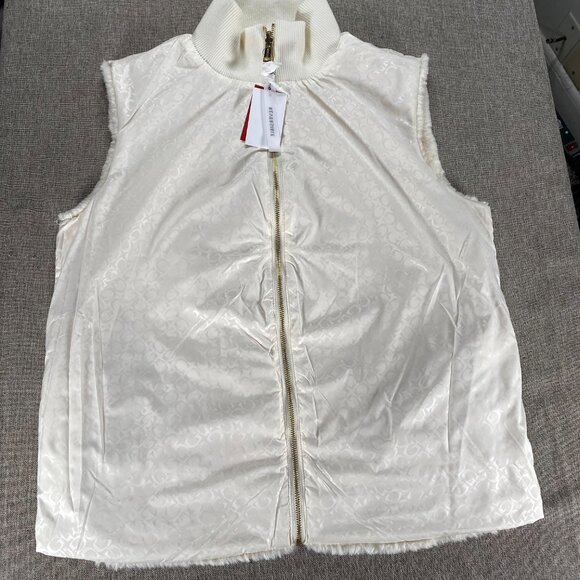 Guess Marie Faux Fur Reversible Vest Women's Large Dove White Casual NWT - Picture 6 of 12